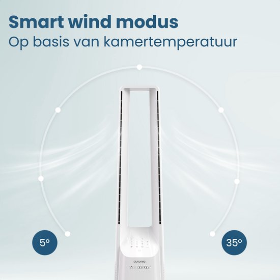 Auronic Turmventilator - Lamellenloses Modell - Luftkühler - Bodenventilator - Leiser Standventilator - 101 CM - 6 Geschwindigkeiten - Ventilator - Mit Zeitschaltuhr - 39 dB - Weiß