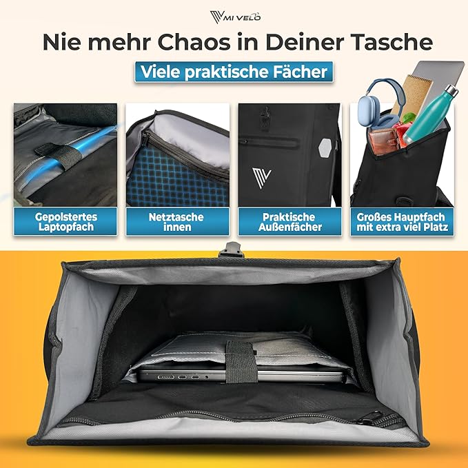 MIVELO Gepäckträgertasche - 3-in-1 - Rucksack - Gepäckträgertasche - Wasserdicht - Laptopfach - 20L