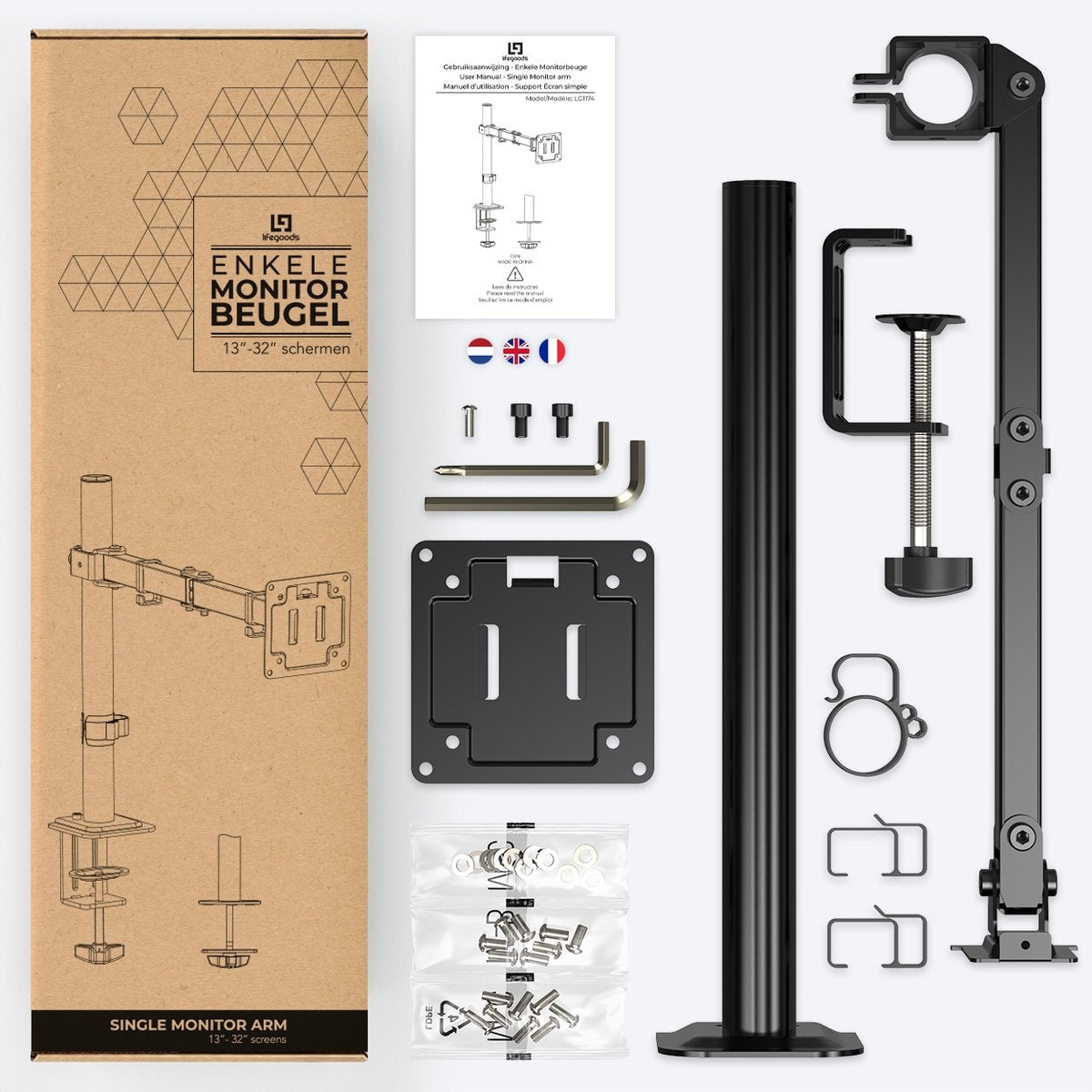 Auronic Monitorarm - 1 Bildschirm - 13 bis 32 Zoll - Verstellbar - Stahl - Schwarz