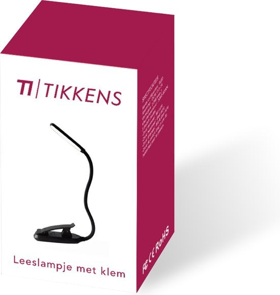 Tikkens LED-Leselicht für Buch - Nachttisch-Leselicht für Bett - Buchlampe USB wiederaufladbar mit Klemme - Buchlampe mit 3 Lichtstufen