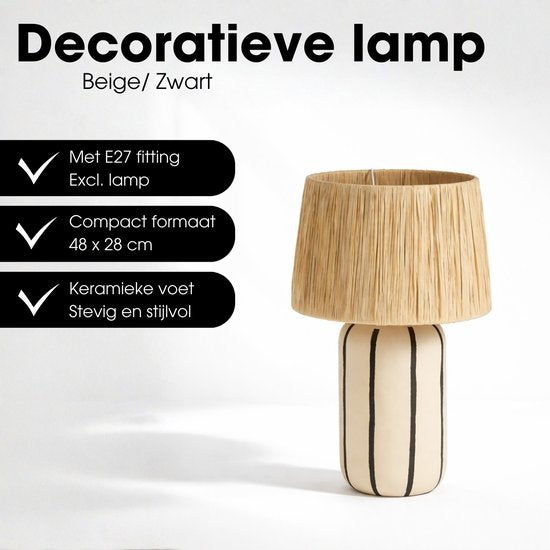 Mica Decorations Denton Tischlampe für das Wohnzimmer – Dekorative Lampe mit Lampenschirm – Schreibtischlampe, Tischlampen für das Wohnzimmer – 48 x ⌀28 cm – Keramik, Metall, Papier – Beige