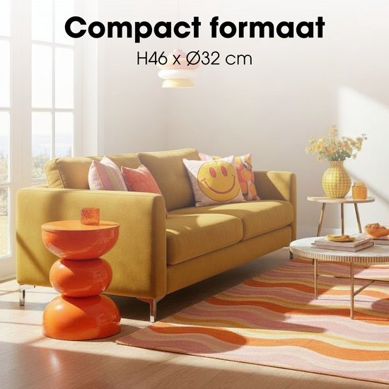 Mica Decorations Luna Tisch – Beistelltisch mit offenem, rundem Design aus robustem Eisen – Minimalistischer Couchtisch für den Innenbereich – Nachttisch für kleine Räume – H 46 x Ø 32 cm – Orange