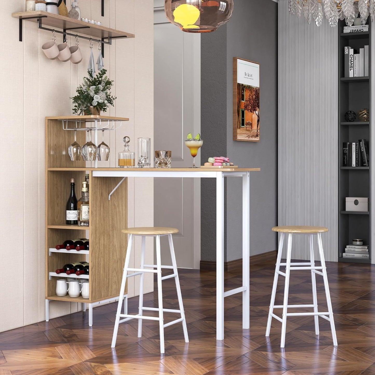 Coast Bar-Tisch-Set mit Weinregal und 2 Hockern - 3 Stück - Weiß