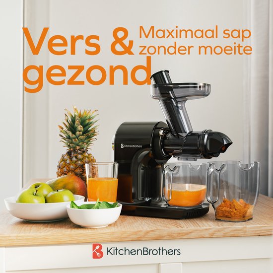 KitchenBrothers Slowjuicer - Kompakt - Entsafter - Gemüse- und Obstpresse - 45 mm - 500 ml - Schwarz