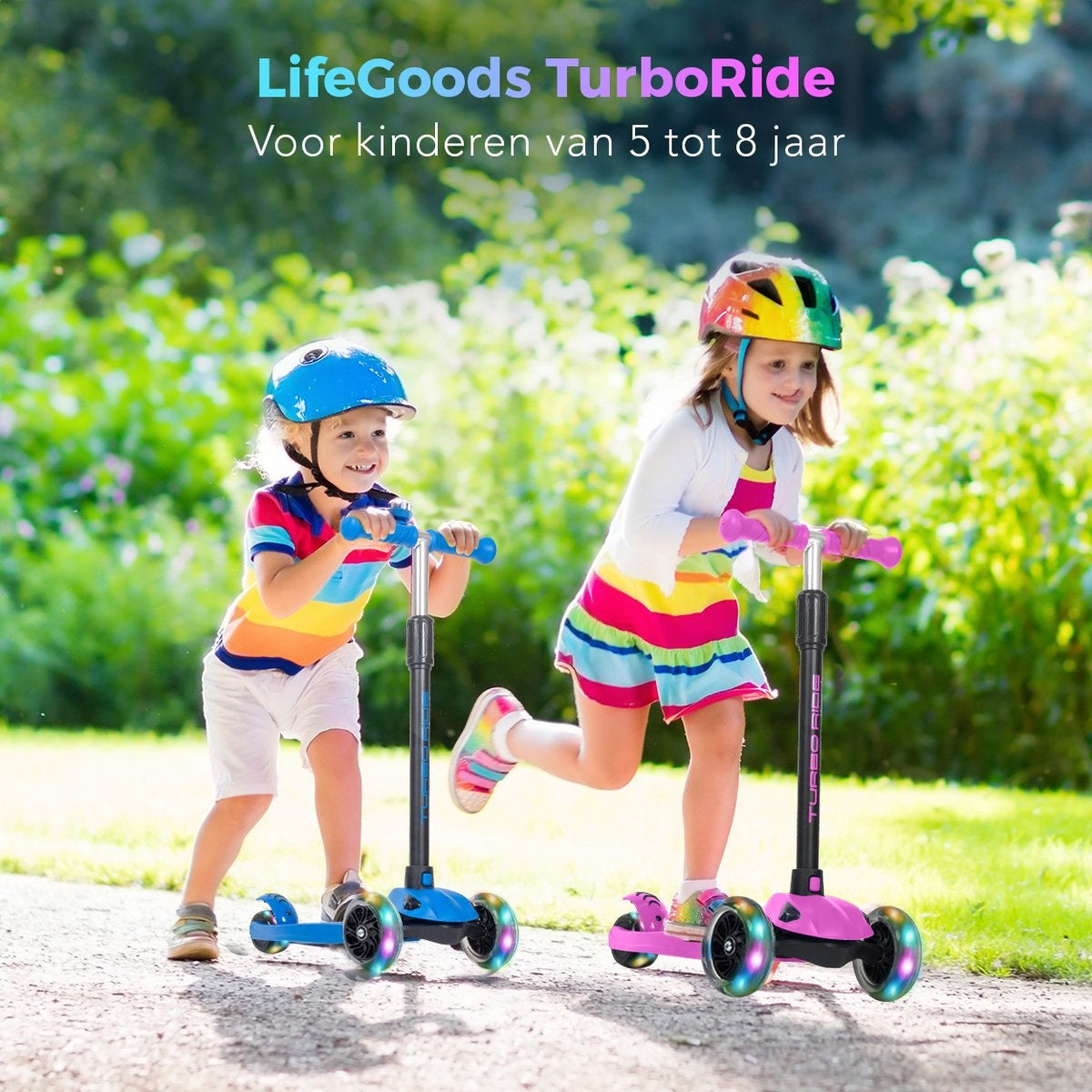 LifeGoods TurboRide Kinder-Roller - Alter 5-8 Jahre - 3 leuchtende Räder - Jungen/Mädchen - Pink