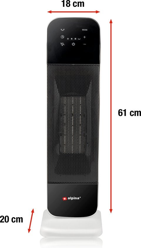alpina Elektroheizgerät - Keramik-Heizlüfter - auch zum Kühlen - Timer - Fernbedienung - Schwenkfunktion - 2000W - Schwarz-Weiß