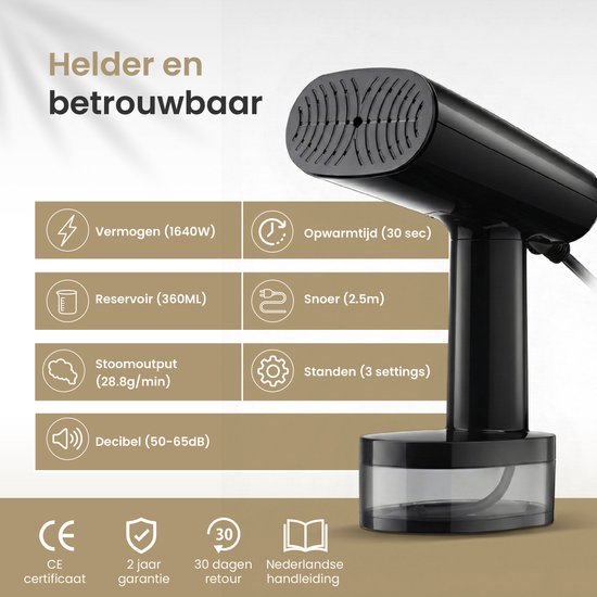Vapore Clothes Steamer - Handheld Steamer 1640W - mit faltbarem Bügel & Aufbewahrungstasche - Steamer 360ML - Steamer für Kleidung und Möbel - 2.5m Kabel - Travel Kit