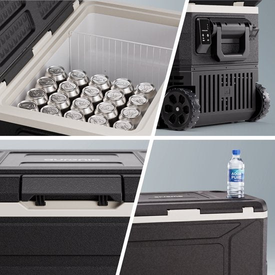 Auronic Elektrische Kühlbox – Kompressor – 64 l – 12 V und 240 Volt – Camping-Kühlschrank – Frigobox für das Auto – mit Rädern und Griff – schwarz