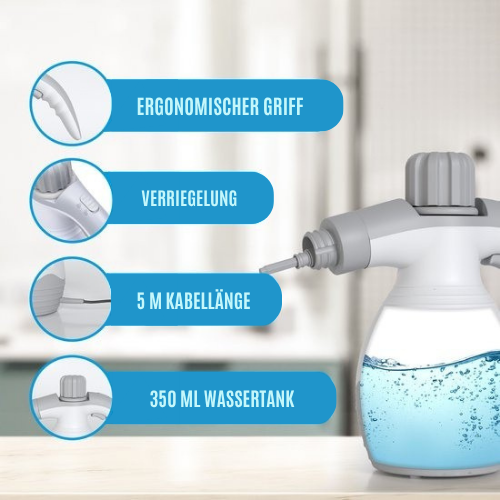 Strex - Dampfreiniger - 1200W - entfernt 99,9% Bakterien - 6 Aufsätze - Weiß