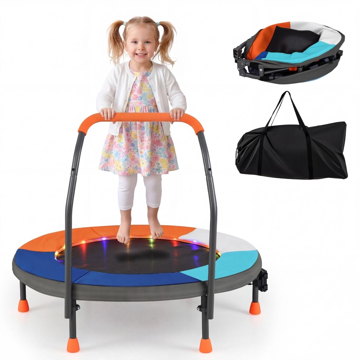 Coast Minitrampolin für Kinder – Modell 2 – LED-Beleuchtung – zusammenklappbar – mehrfarbig – 90 cm