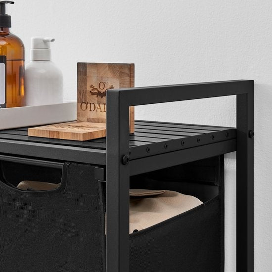 O'DADDYÂ¬Ã† Wäschekorb 3 Fächer - Wäschesortierer - ausziehbar mit Regal - 92,5 x 33 x 71 cm - Wäschekorb - 114L unterteilt in 3 Fächer - Wäschekörbe - Wäschekorb schwarz Metall - dunkelgrau