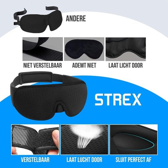 Strex Luxus Schlafmaske - 3D Ergonomisch - 100% Verdunkelung - Memory Schaumstoff - Schlafmaske - Augenmaske