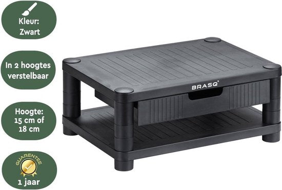 BRASQ Monitorständer Schwarz MS200 - Höhenverstellbar - Geeignet für Monitor, Tablet und Smartphone 24x15x6,3 cm