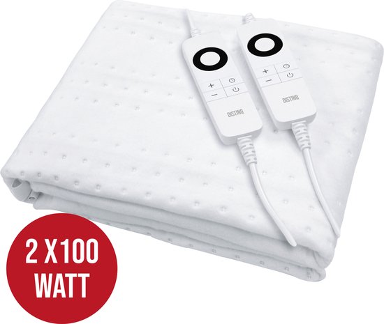 DistinQ Elektrisches Unterbett doppelt 100 Watt - 160x140 cm - doppelt - Automatische Abschaltung - Überhitzungsschutz - 5 Stufen - Einzelunterbett Weiß