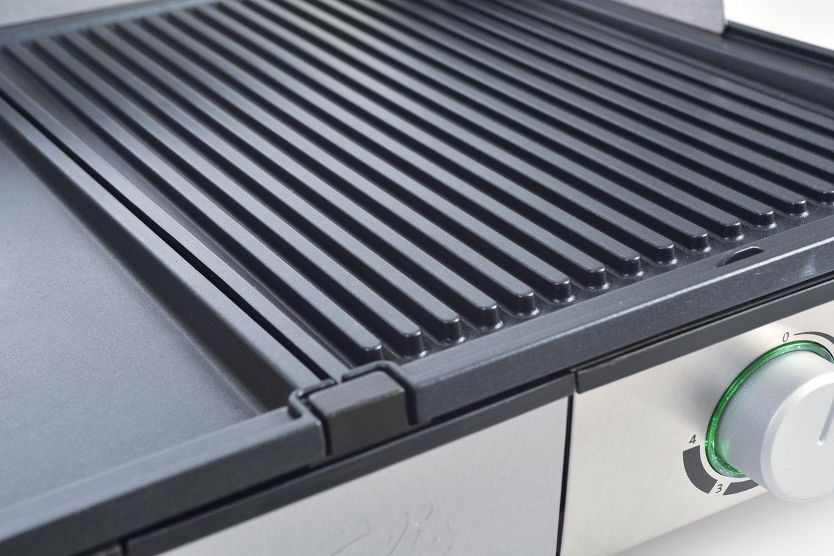 Solis Deli Grill 7951 - Fettablauf mit Auffangschale - 2.200 Watt - Edelstahl - Silber/Schwarz