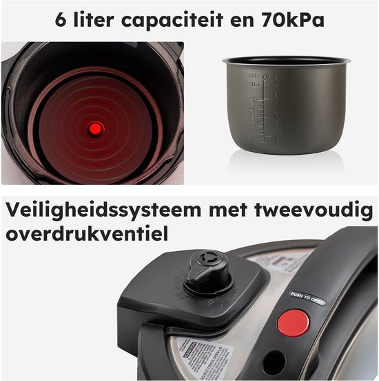 Multikocher mit Airfryer - 15-teiliges Set - 6L - 24 Automatikprogramme - Slow Cooker, Reiskocher, Dampfgarer, Schnellkochtopf - Grau - von Saaf