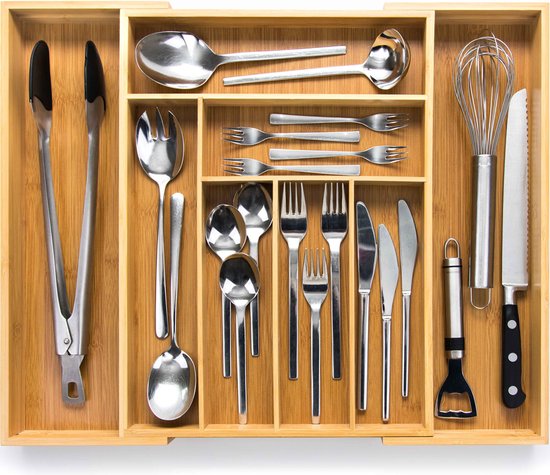 Budu Extendable Bamboo Cutlery Tray #43 - Besteckkassette Holz  - 43 x 32.2 - 53 cm - 6/8 Fächer