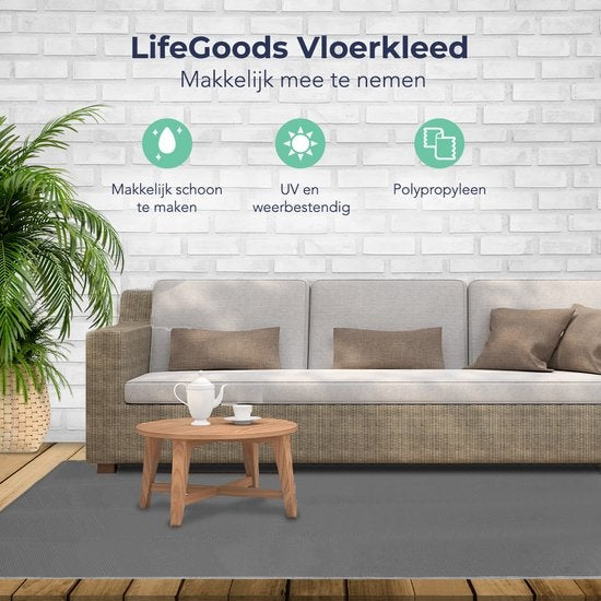 LifeGoods Outdoor-Teppich - 152x230CM - Gartenteppich - Inkl. Tragetasche - Grau