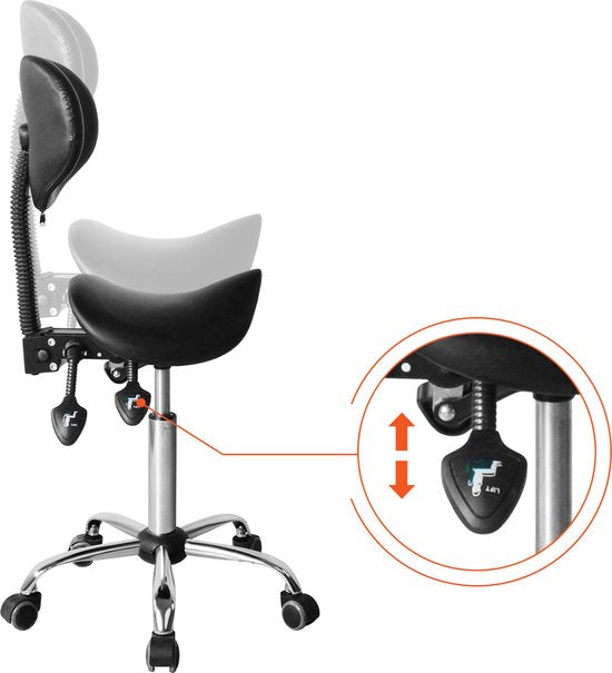 Sattelhocker ergonomische Stuhl - Höhenverstellbar (55 cm bis 73 cm) - Neigbare und verstellbare Rückenlehne - Schwarz
