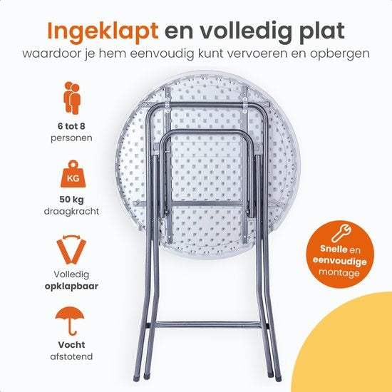 Goliving Bartisch - Inklusive Tischabdeckung - Tischschürze - Zusammenklappbar - Stabiler Partytisch - Für den Innen- und Außenbereich - Belastbarkeit 50kg - Ã˜80 x 110 cm - 8,5 kg - Weiß