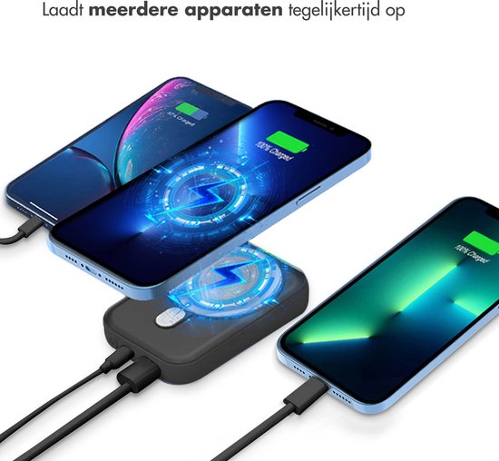 imoshion Powerbank 10000 mAh - Geeignet für MagSafe - Schnellladegerät 22,5W - LED-Anzeige - USB C & USB A - Wireless Powerbank Geeignet für iPhone 12/13/14/15/16 - Schwarz