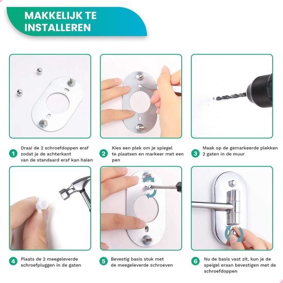 Make-up Spiegel mit Led Beleuchtung - 5X Vergrößerung - Wandspiegel Rund - Rasierspiegel Wandmodell - Badezimmer - Dusche - Chrom