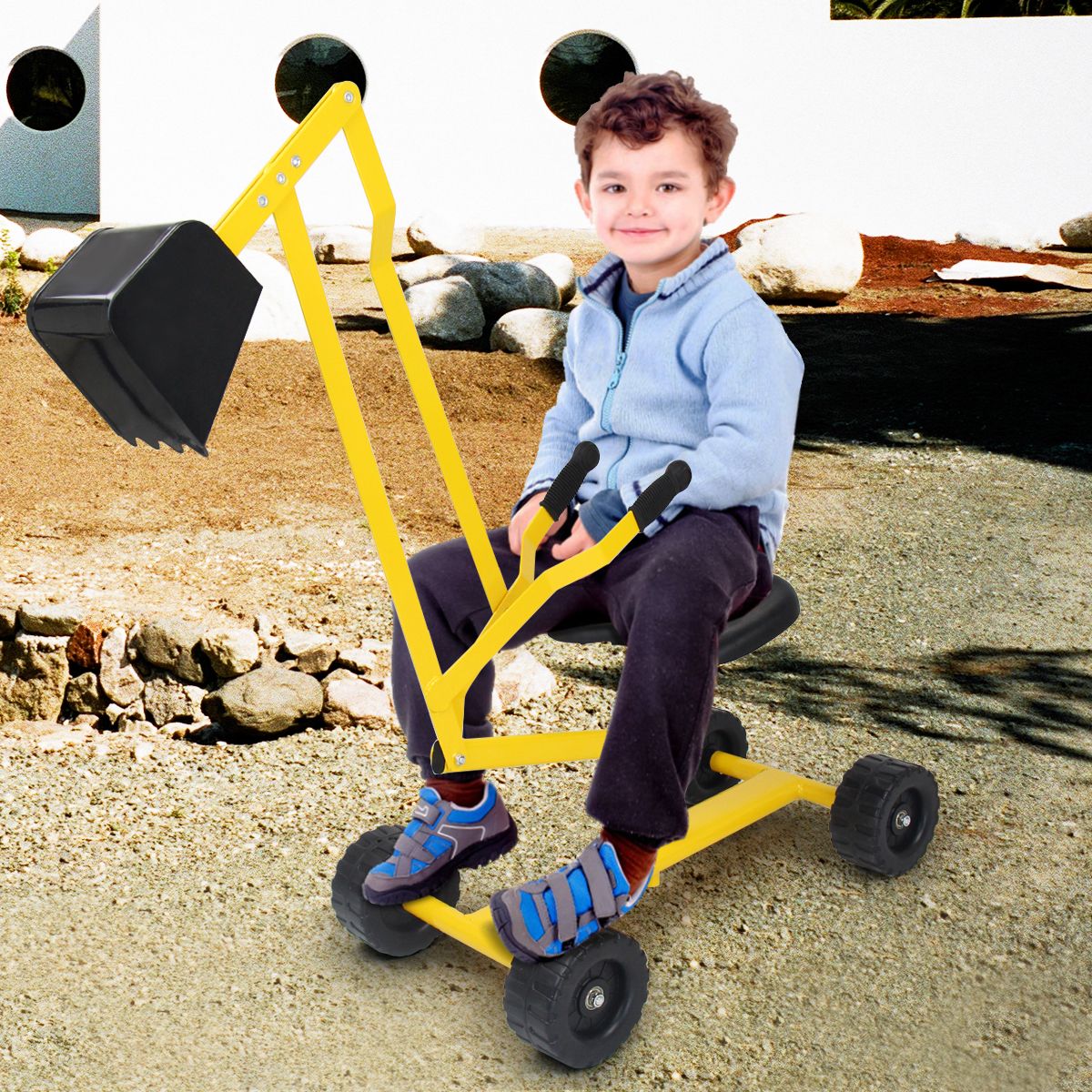 Coast Baggerauto für Kinder – Um 360° drehbarer Sitz – Metallrahmen – Gelb