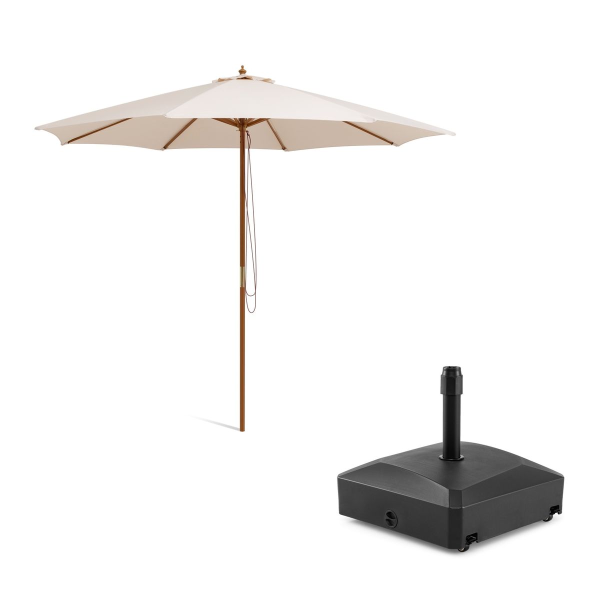 Coast Sonnenschirm mit Sonnenschirmständer – 300 cm – Seilzugsystem – Befüllbar mit Rollen – Beige