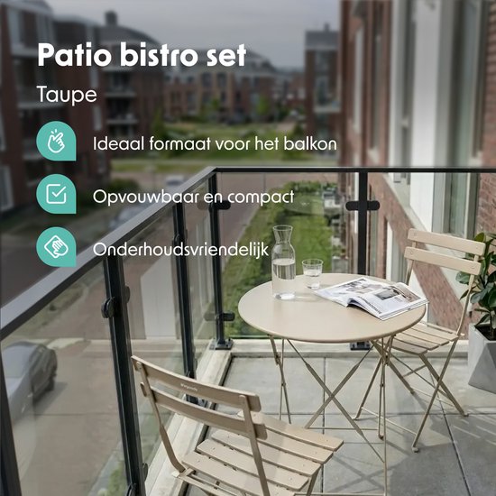 LifeGoods Bistro-Set - Stahl - 3-teilig - Gartenset - klappbar - Balkonset mit Tisch - wetterfest - Taupe