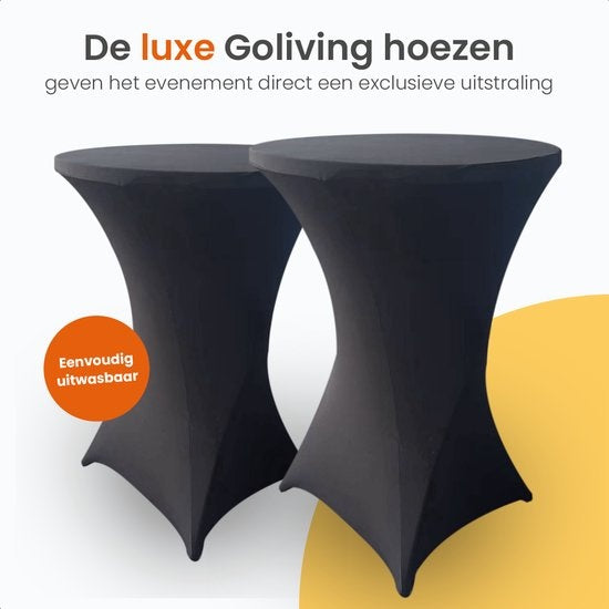 Goliving Bartable - Inklusive Bartable-Hülle - Tischschürze - Zusammenklappbar - Stabiler Partytisch - Für den Innen- und Außenbereich - Belastbarkeit 50 kg - Ã˜80 x 110 cm - 8,5 kg - Schwarz