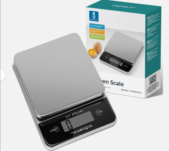 Aigostar Digitale Küchenwaage – Grau – Edelstahl – 5 kg/1 g, LCD