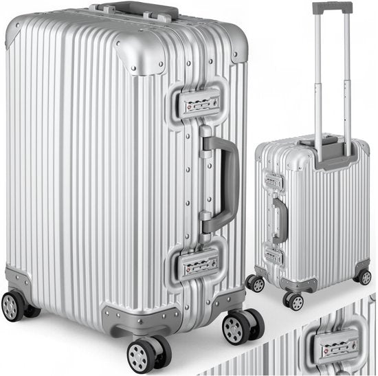 tectake® Aluminium-Handgepäckkoffer – 36 Liter – Doppeltes 3-stelliges TSA-Zahlenschloss – 53 cm – Handgepäck-Trolley – Reisekoffer mit Rollen