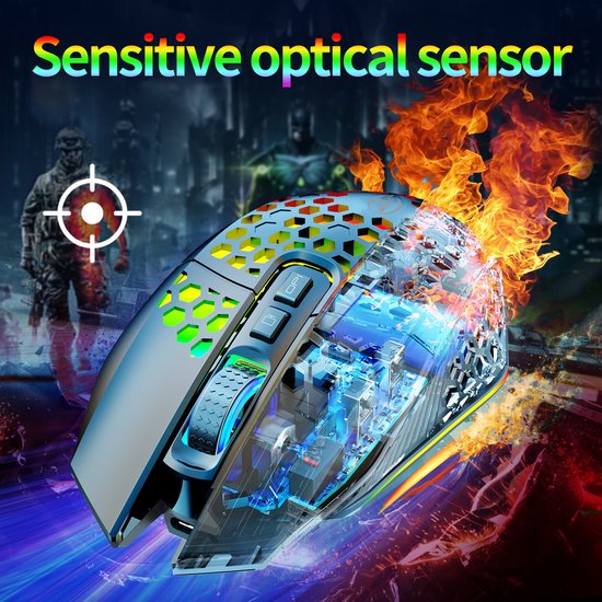 HXSJ T500 Gaming-Maus - Ultraleicht - RGB-Beleuchtung - Helles Schwarz