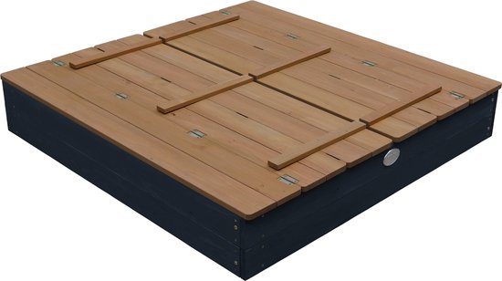 AXI Ella XL Holzsandkasten in Anthrazit/Braun - Mit Bänken und Deckel - FSC Holz - 120x120x20cm - Sandkasten für Kinder