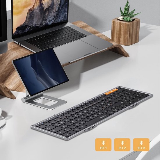 Faltbare Bluetooth Tastatur - Full Size - 105 Tasten - 3 Geräte - USB-C - Space Grau