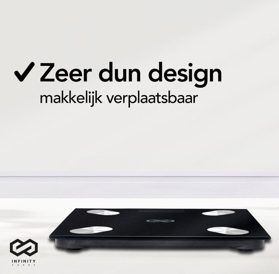 Infinity Goods Digitale Personenwaage mit App - Intelligente Waage mit Körperanalyse - Schwarz