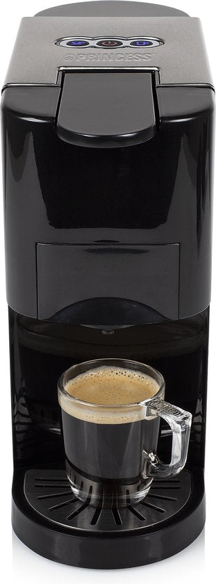 Princess 249451 Multi-Kapsel-Kaffeemaschine – 5-in-1 – Geeignet für Nespresso- und Dolce Gusto-Kapseln – Schwarz/Silber