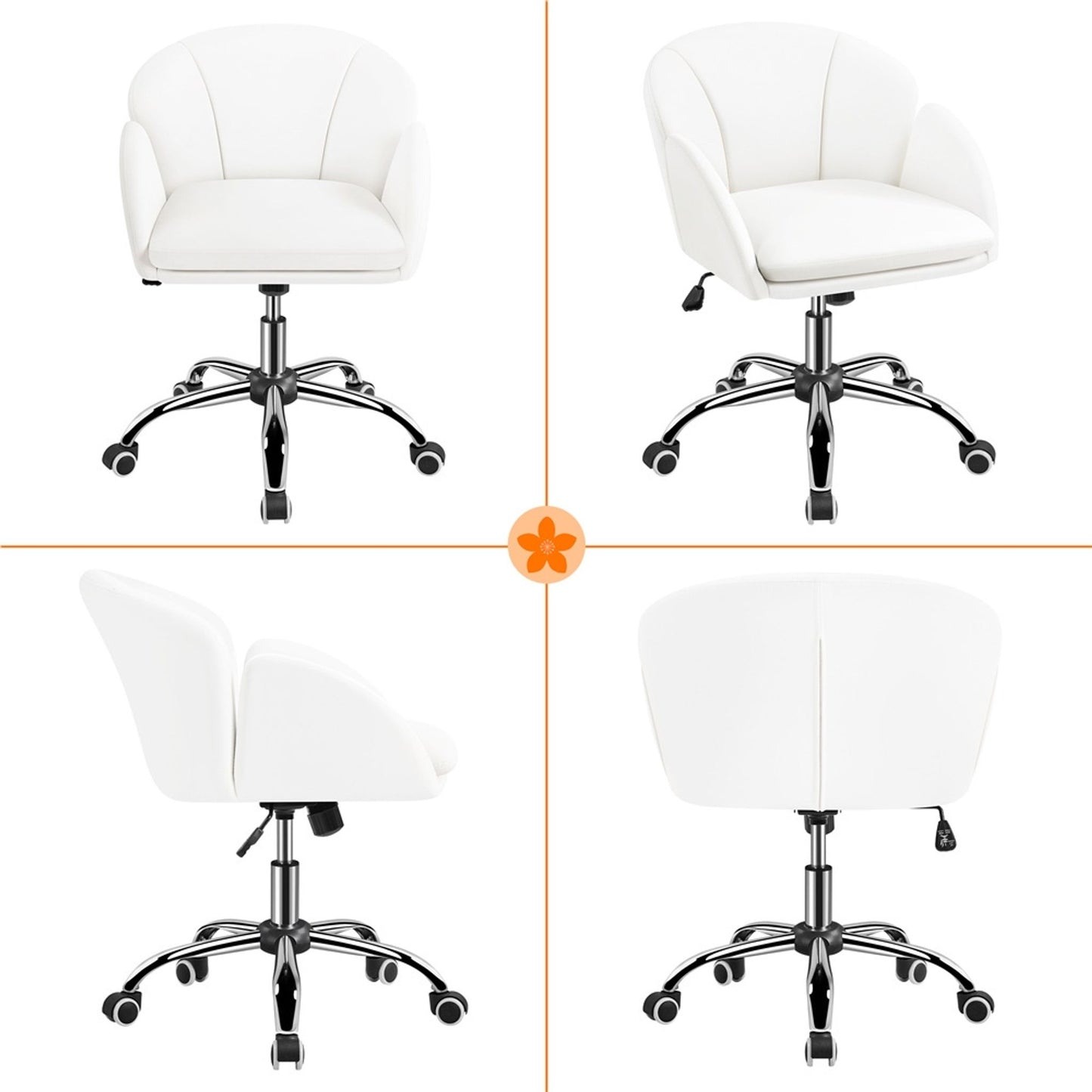 Yaheetech Bürostuhl, Drehstuhl mit Rollen – höhenverstellbar – Kunstleder – Belastbarkeit bis 136 kg – 60 x 61 x 72–81,5 cm – Weiß