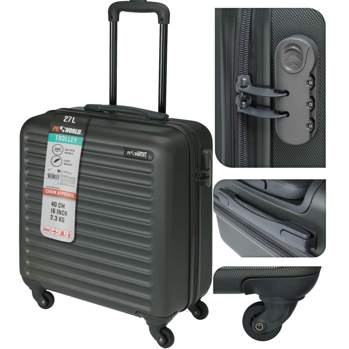 ProWorld Handgepäckkoffer 16 Zoll – Anthrazit – 26 Liter – 4 Lenkrollen – Zahlenschloss – 41 x 22 x 47 cm