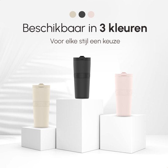 ONYX Trinkflasche mit Strohhalm 700ML - Wasserflasche für Kinder & Erwachsene - Thermosbecher Reisebecher - Motivationstrinker - Trinkbecher für die Schule - Beige