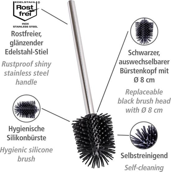 Wenko Toilettenbürste 8 × 35 cm, Silikon/Edelstahl, schwarz
