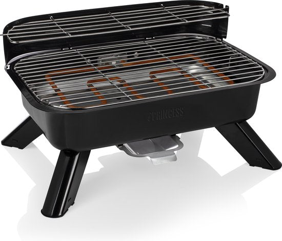 Princess 112252 Hybrid-Grill – 2000 W – Elektro- oder Holzkohlegrill – Kompaktes Tischmodell – Ideal für Balkon und Camping – 44 x 29 cm
