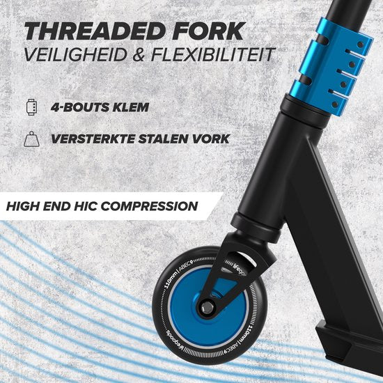 LifeGoods Stuntstep Pro X - T-Bar - HIC - Schritt für Kinder - Jungen/Mädchen - 110mm - 100KG - Schwarz/Blau
