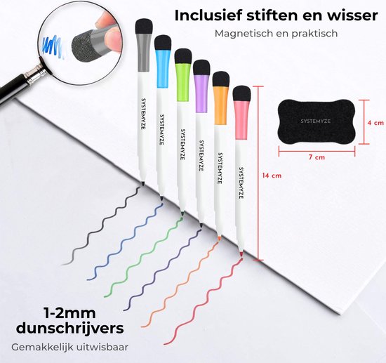 Systemyze Monats- & Wochenplaner Whiteboard Set - Magnetische Planungstafel - Magnetischer Monatsplaner - Inklusive Essensplaner, Marker & Radiergummi - A3 Format