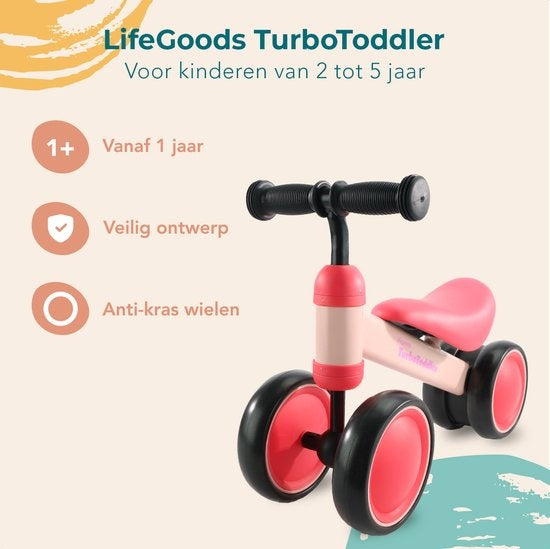 LifeGoods TurboToddler Balance Bike - Spielzeug ab 1 Jahr - Jungen und Mädchen - Kinder Roller - Pink