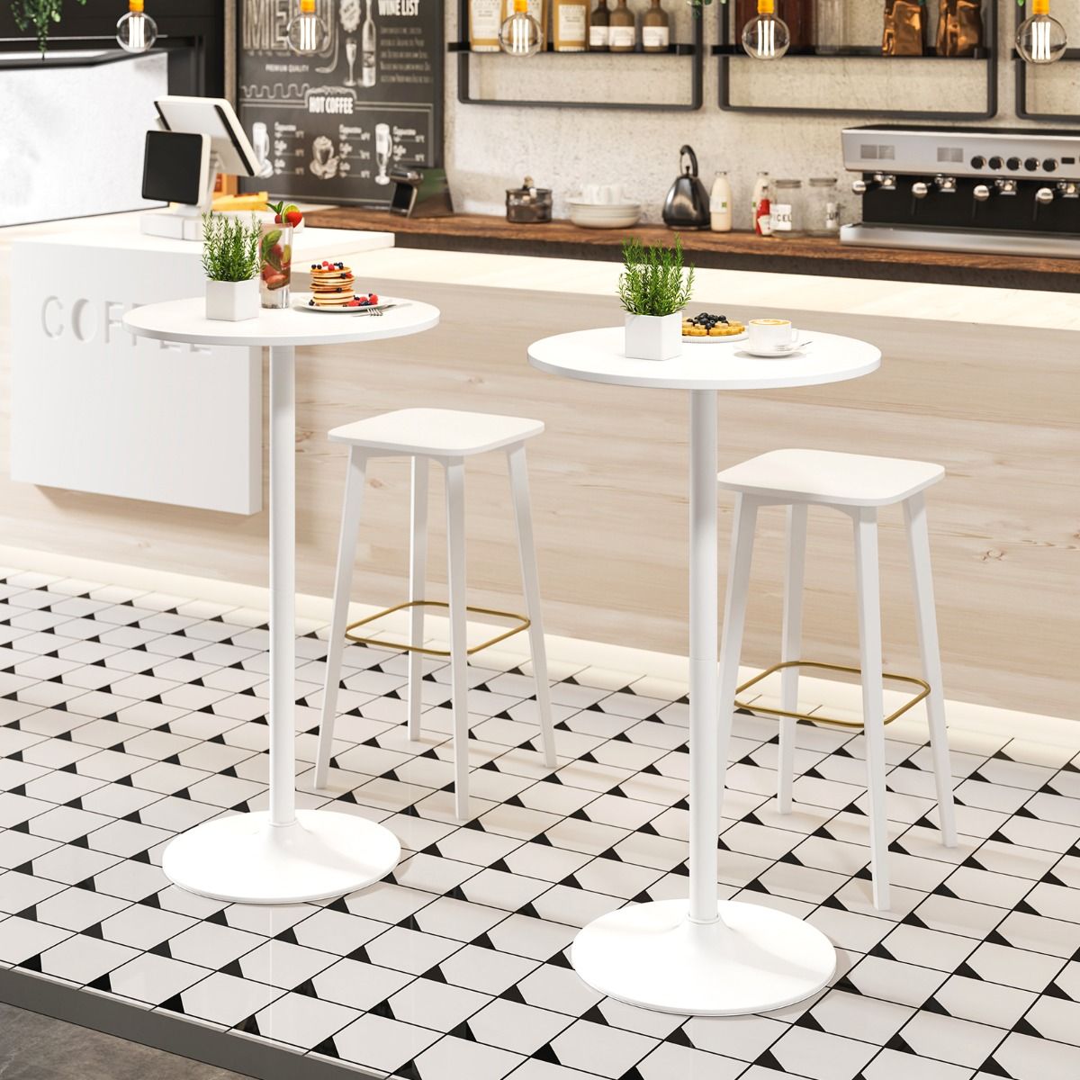 Coast Runder Bartisch und Esstisch – Höhenverstellbar – 2-in-1 – Weiß – 2 Stück