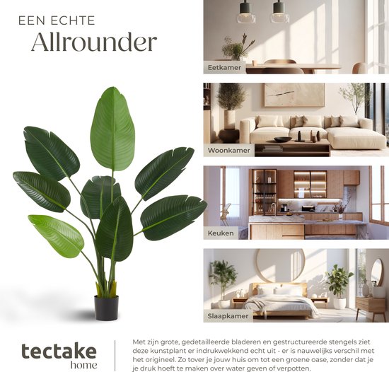 tectake® Künstlicher Paradiesvogelbaum Tropic - Strelitzia - Naturgetreue Kunstpflanze mit detaillierten Blättern und stabilem Blumentopf - Pflegeleicht und vielseitig einsetzbar - Höhe: 120 cm