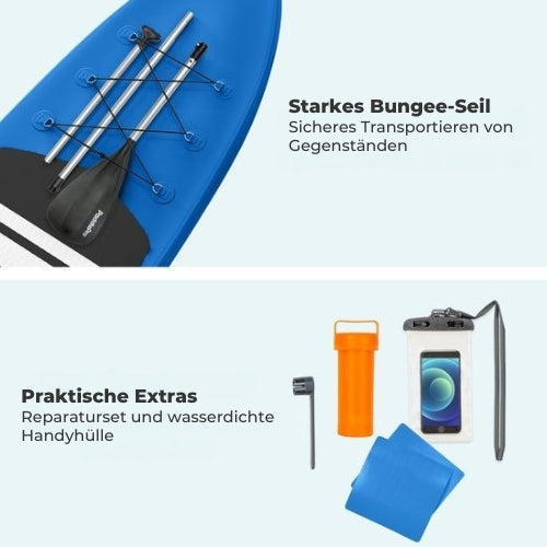LifeGoods - SUP Board - Aufblasbares Paddle Board - Komplettset - Max. 135KG - 320x81cm - Blau