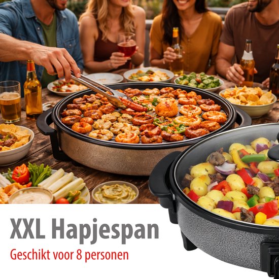 Alpina Pfanne – Party-Pfanne mit Deckel und Thermostat – Antihaftbeschichtung zum Braten und Warmhalten – 1500 W elektrische Pfanne mit Glasdeckel – Cool-Touch-Griffe – Ø 40 cm