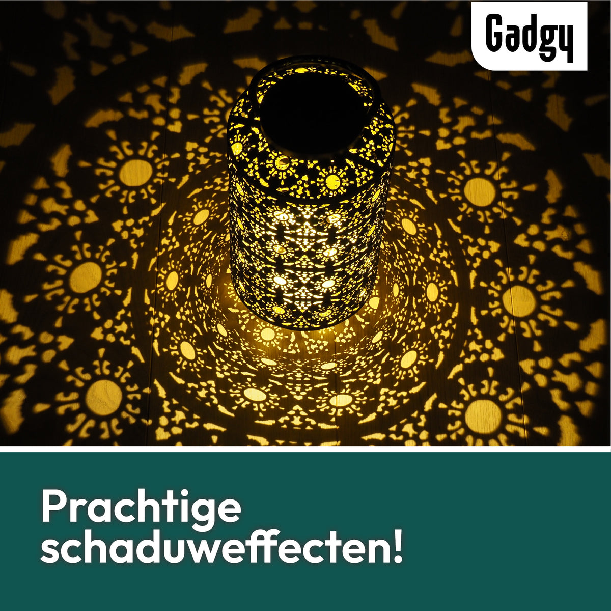 Gadgy Solar Gartenleuchte Tischlampe Maya XL - Garten Außenlampe Terrasse & Balkon - Solar Gartenleuchte - Solar Gartenleuchte - Solarlampe Led Outdoor - Laterne Windlicht Hängend - Gartenleuchten - Bronze / Gold